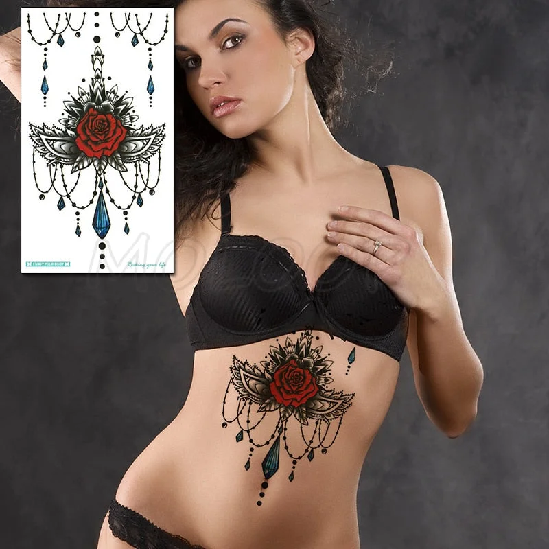 Temporary Tattoo Sticker Plant Leaf Flower Like Butterfly Sexy Chest Back Fake Tatoo Waterproof Flash Tatto Art for Woman Girl