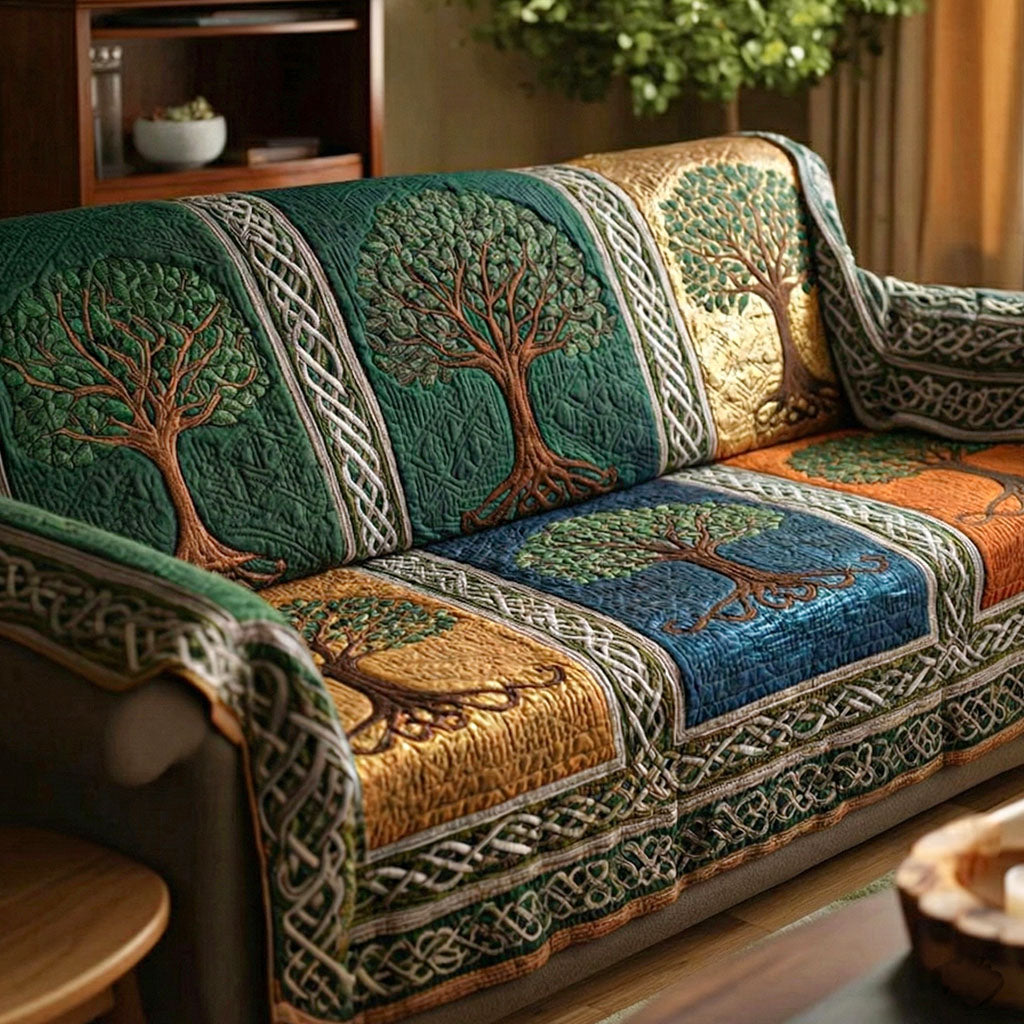 Teal Nature Roots Quilted Sofa Cover NCU0NT12064 everthome