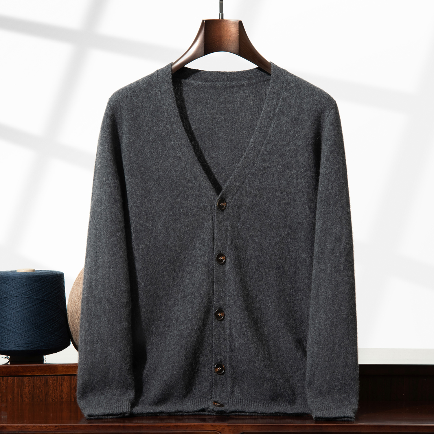 Men's V-Neck Cashmere Cardigan | Button-Front Style REAL SILK LIFE