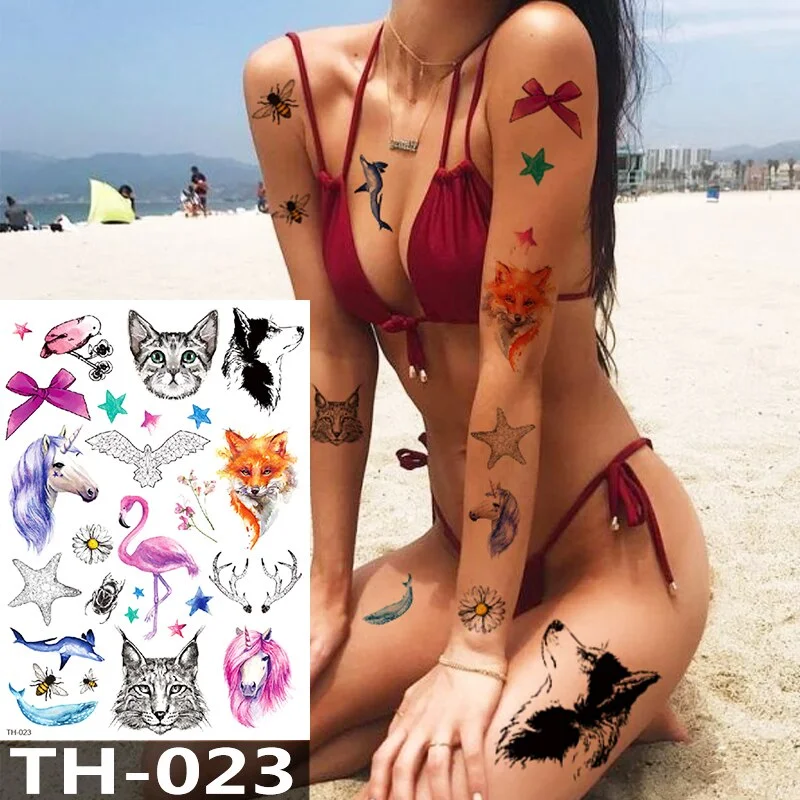 Waterproof Temporary Tattoo Sticker Flower Cute Cat Water Transfer Body Art Flash Fake Tatoo