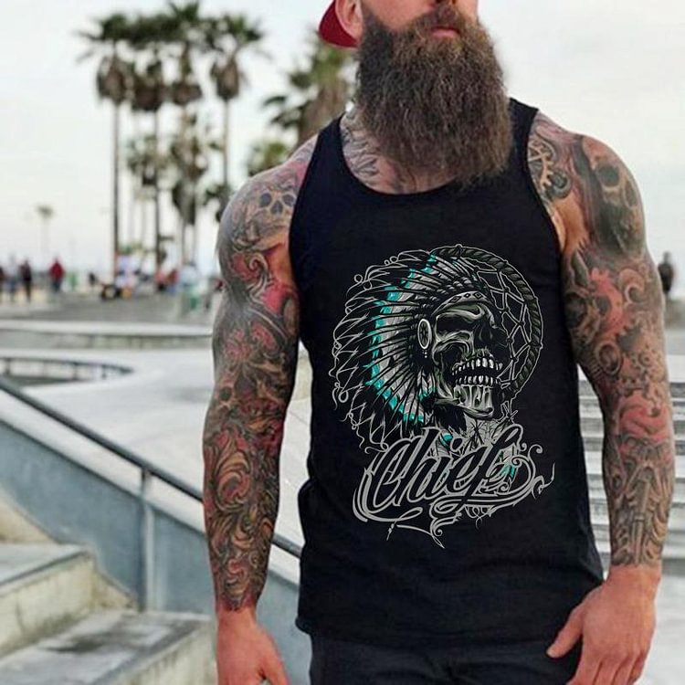 Skull print loose fashion black vest