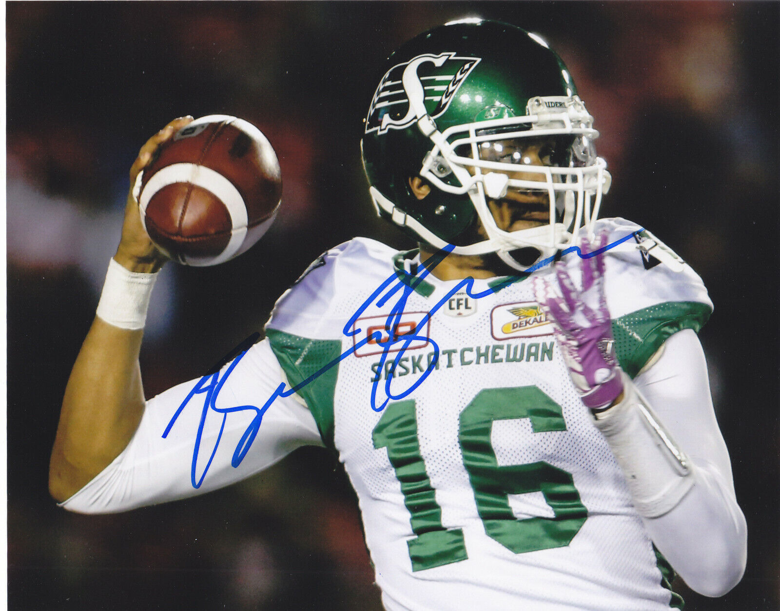 BRANDON BRIDGE SIGNED AUTOGRAPHED SASKATCHEWAN ROUGHRIDERS 8X10 EXACT PROOF #2