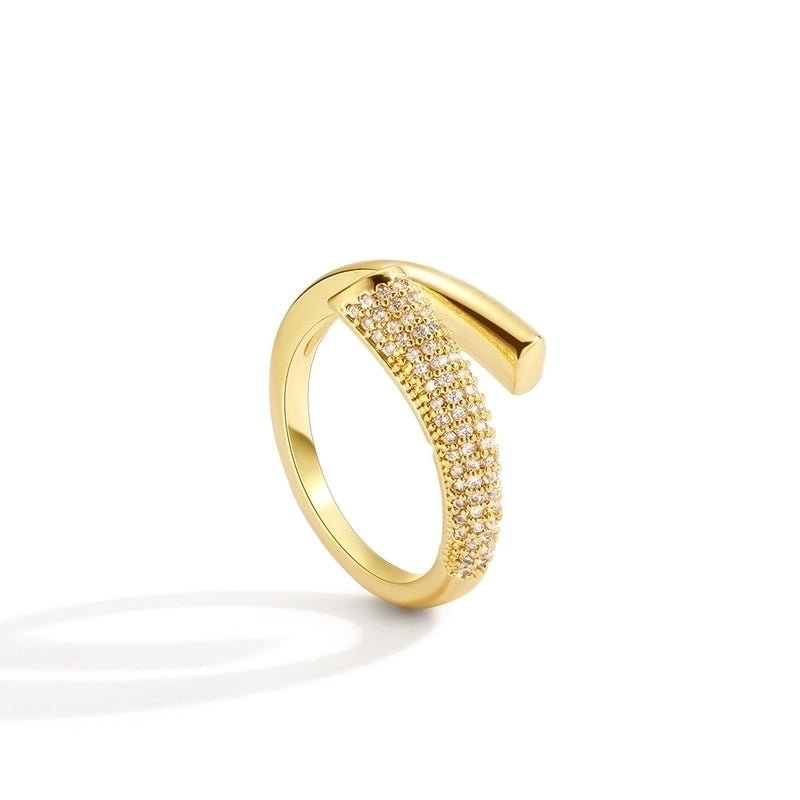 Copper 18K Gold Plated Silver Plated IG Style Minimalist Toggle Hollow Out Inlay Geometric Pearl Shell Zircon Open Rings