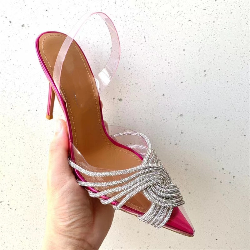 Rhinestone glitter pointed closed toe slingback stiletto heels Luxury wedding party dressy heels
