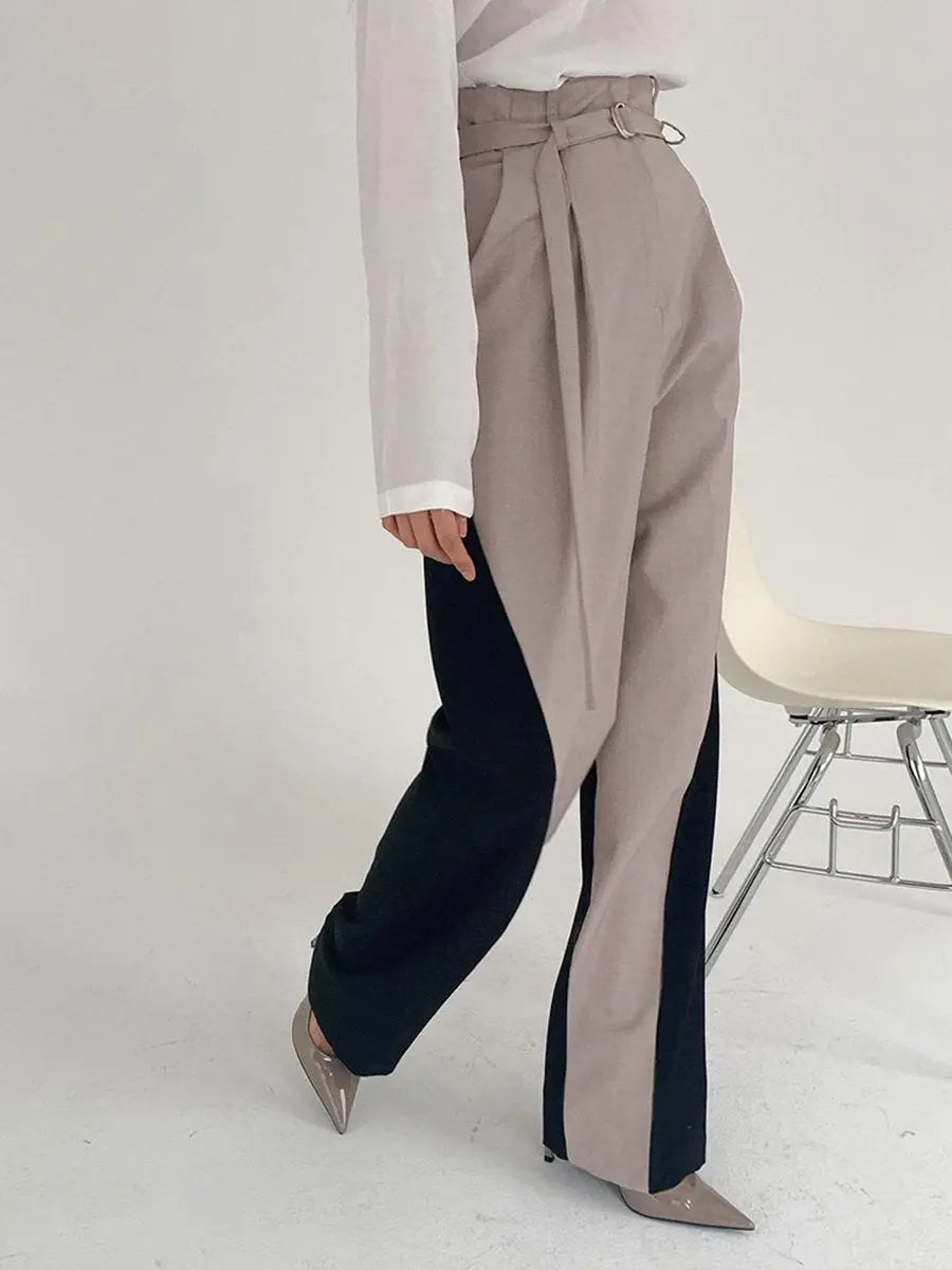 High Waist Color Contrast Straight Pants