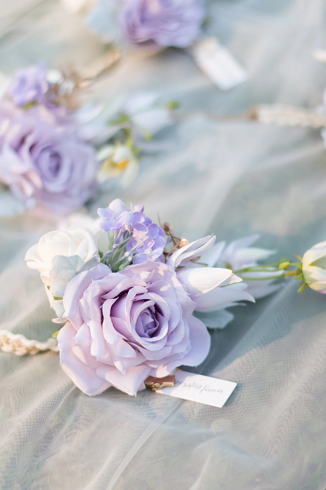 Wrist Corsages in Lilac & Gold