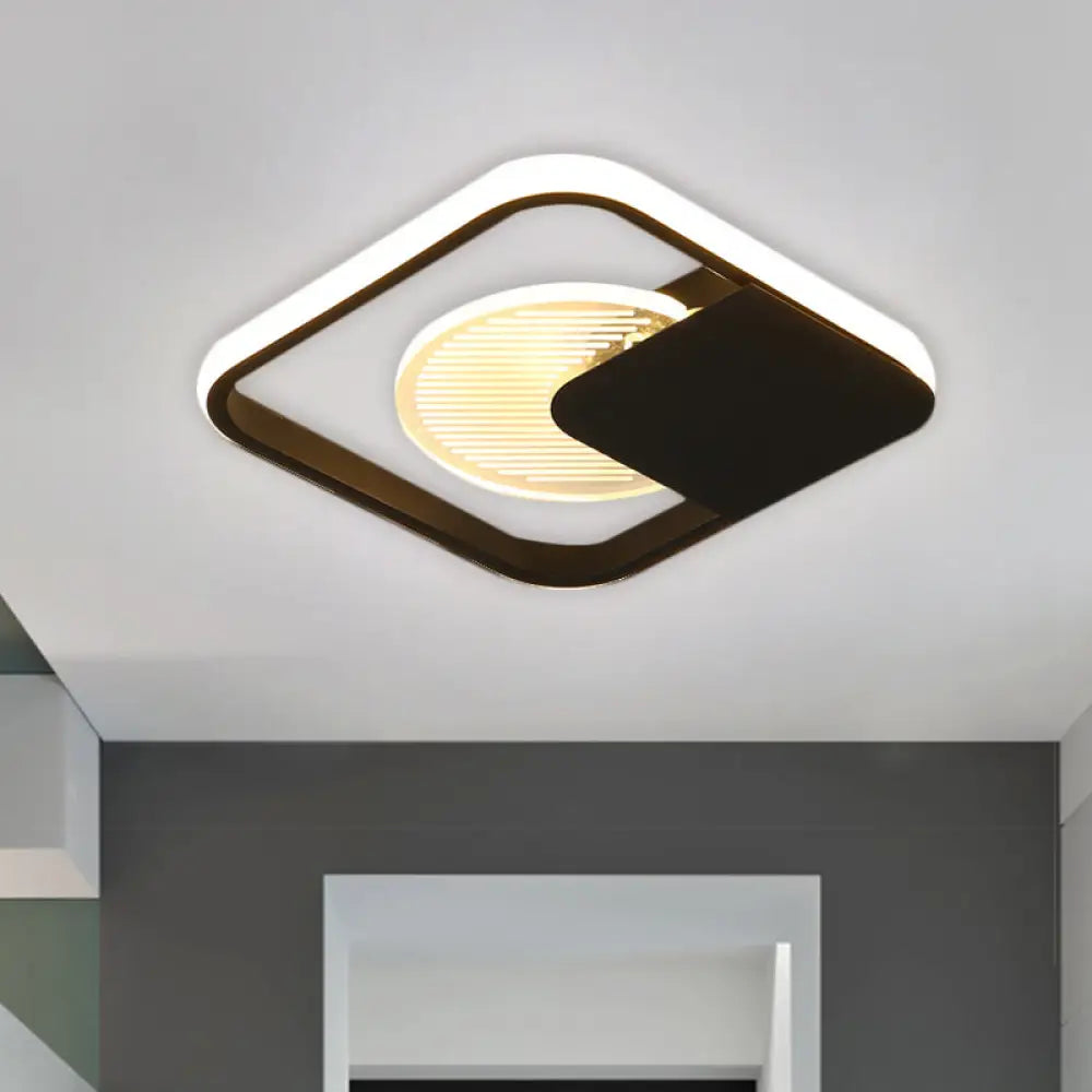 Square Led Flush Mount Ceiling Lamp - Minimalist Metal Design Black Finish Warm/White/3 Color Light