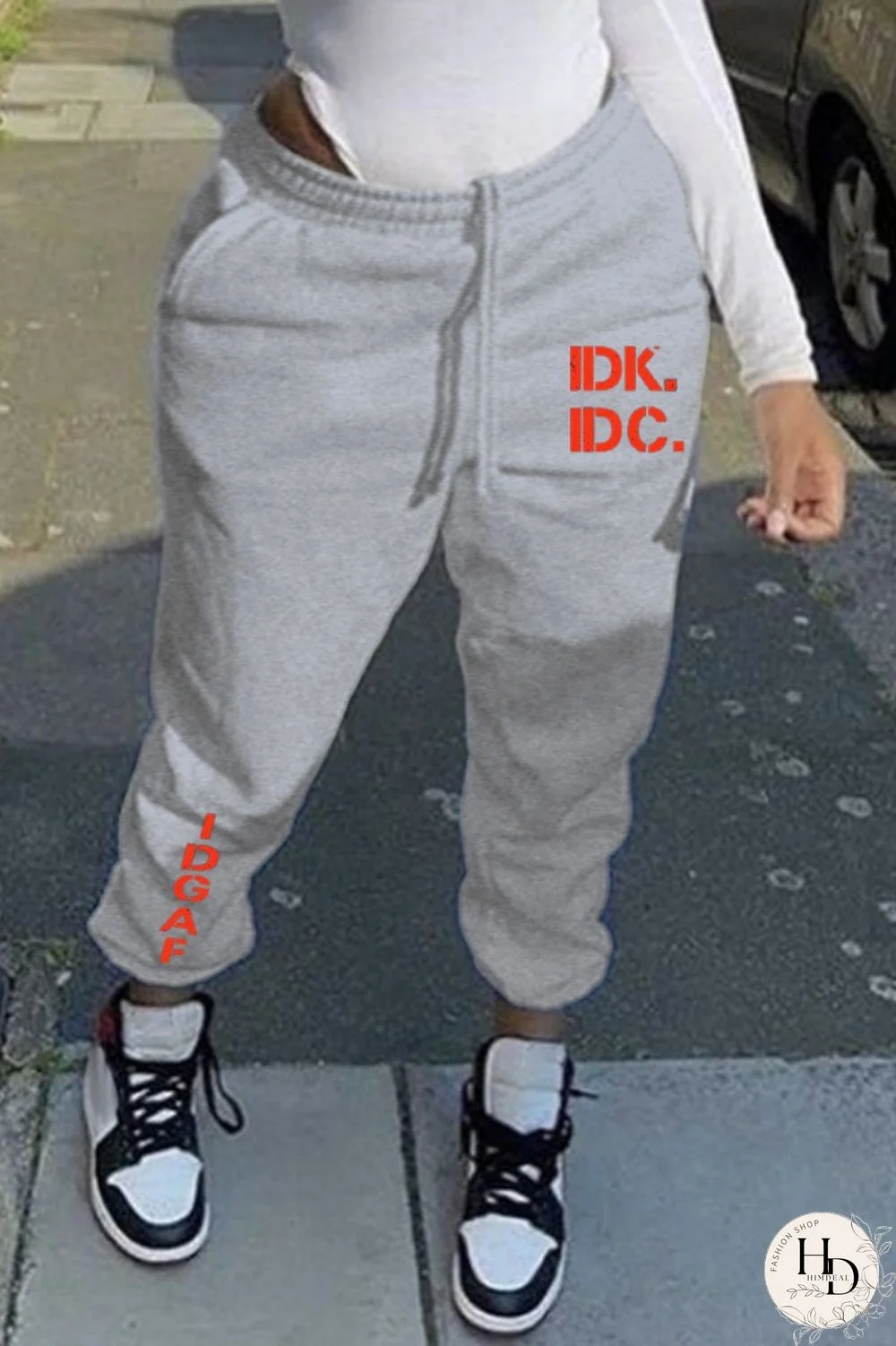 Grey Casual Letter Print Basic Regular Mid Waist Conventional Positioning Print Trousers