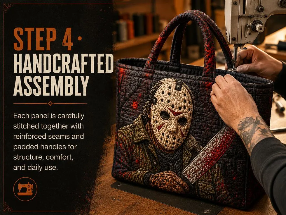 Step 4 handcrafted assembly of horror tote