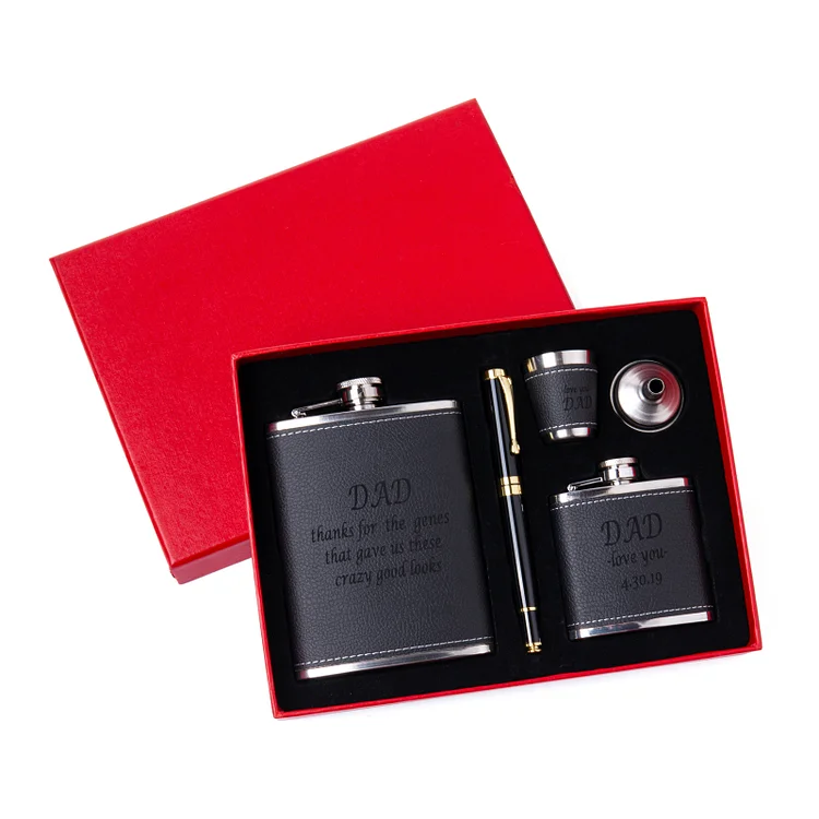 Personalized Leather Flask Gift Set Best Dad Gifts