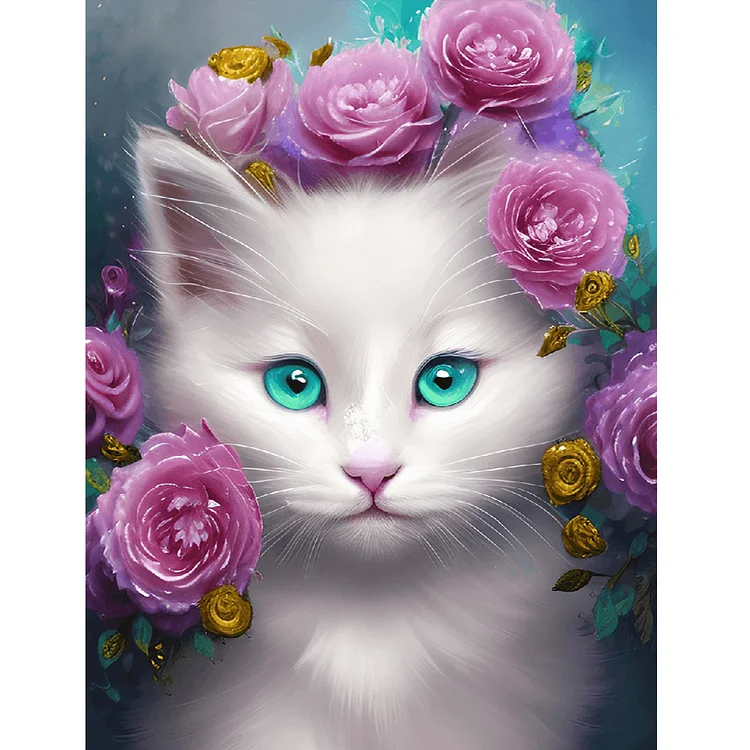 Full Round Diamond Painting - Cute White Cat 30*40CM