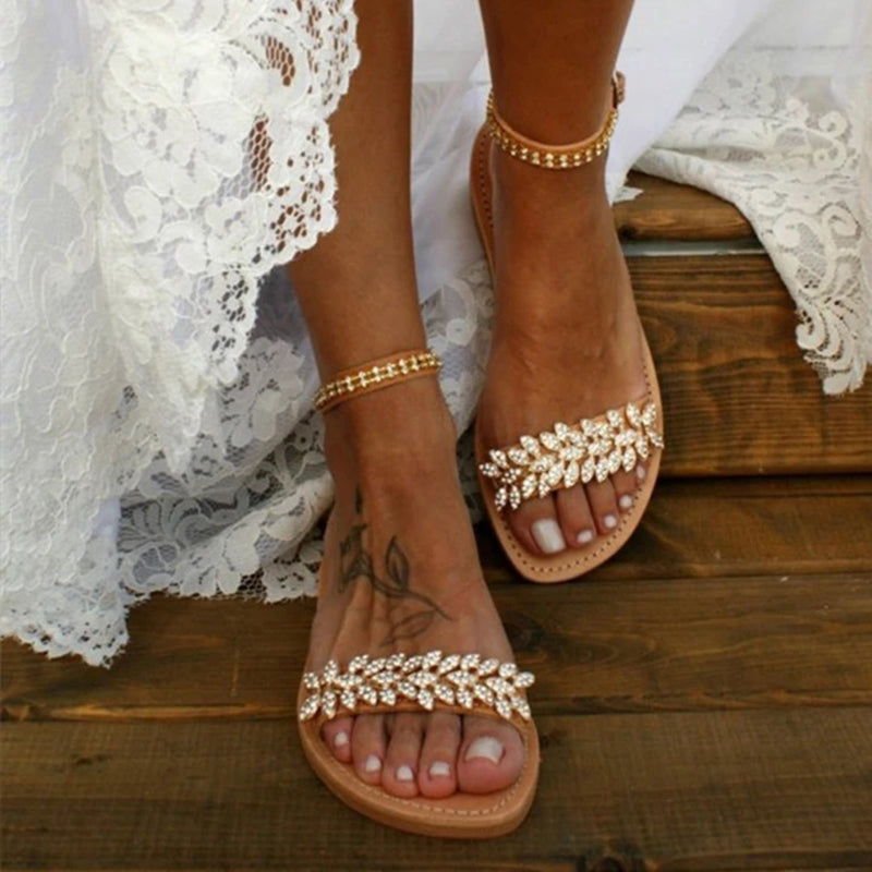Women Rhinestone Casual Flat Wedding Sandals