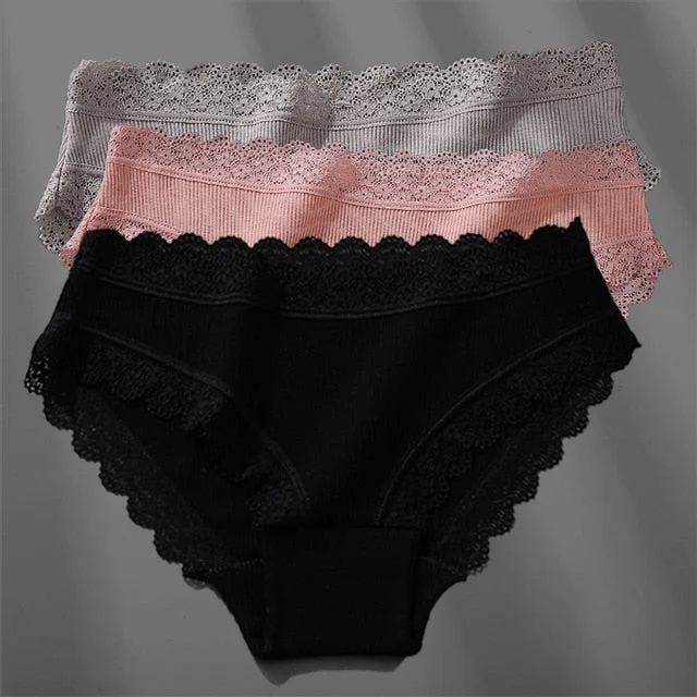 3PCS/Set Women's Cotton Panties Sexy Lace Lingerie Female Soft Underwear For Girls Ladies Underpants Floral Briefs Woman's panty