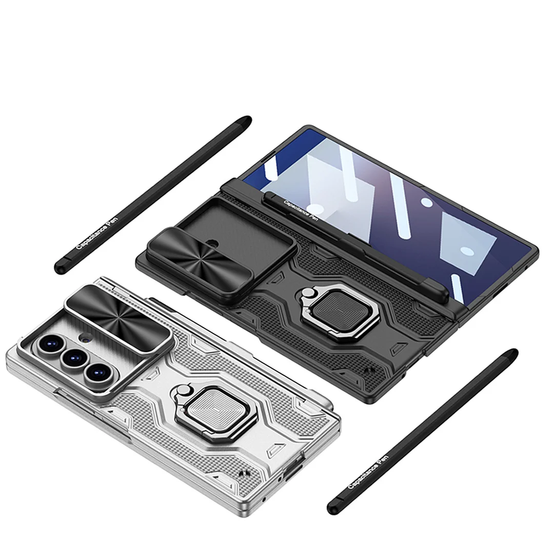 Suitable For Samsung Zfold7 Mobile Phone Case Sleeve Push Window Lens Ring Bracket Pen Slot Protective Cover Diamond Magnetic Adsorption Pen