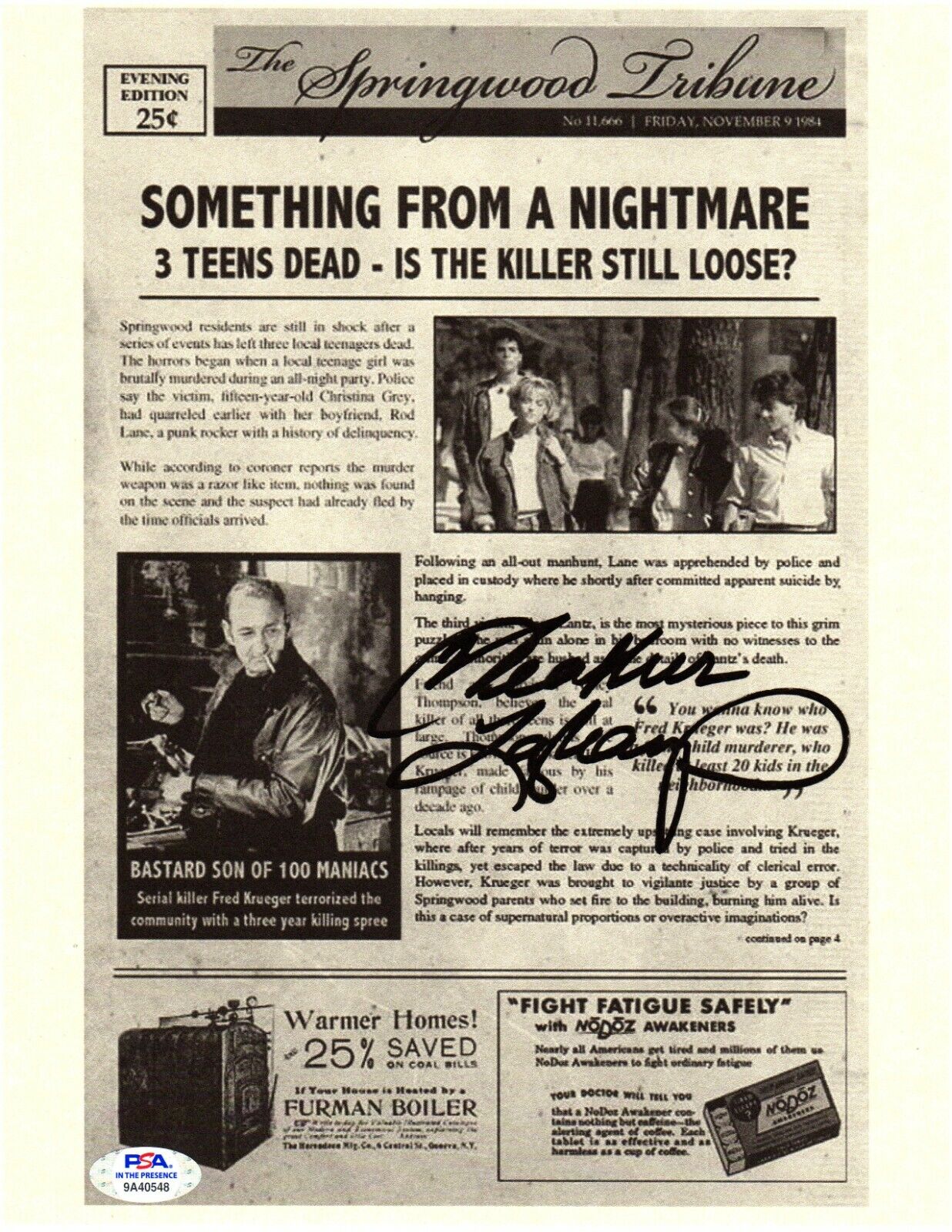 Heather Langenkamp autograph signed 8x10 movie newspaper Nightmare on Elm St PSA