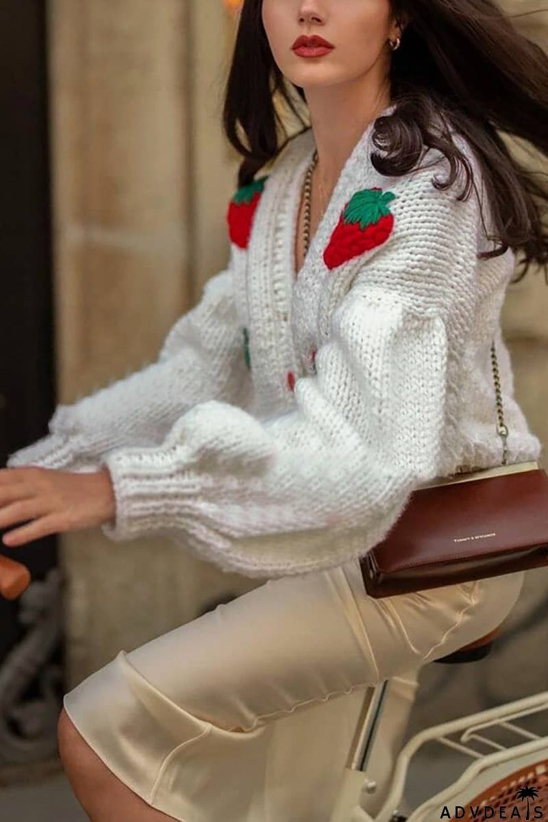 Strawberry Crochet Button Cardigan