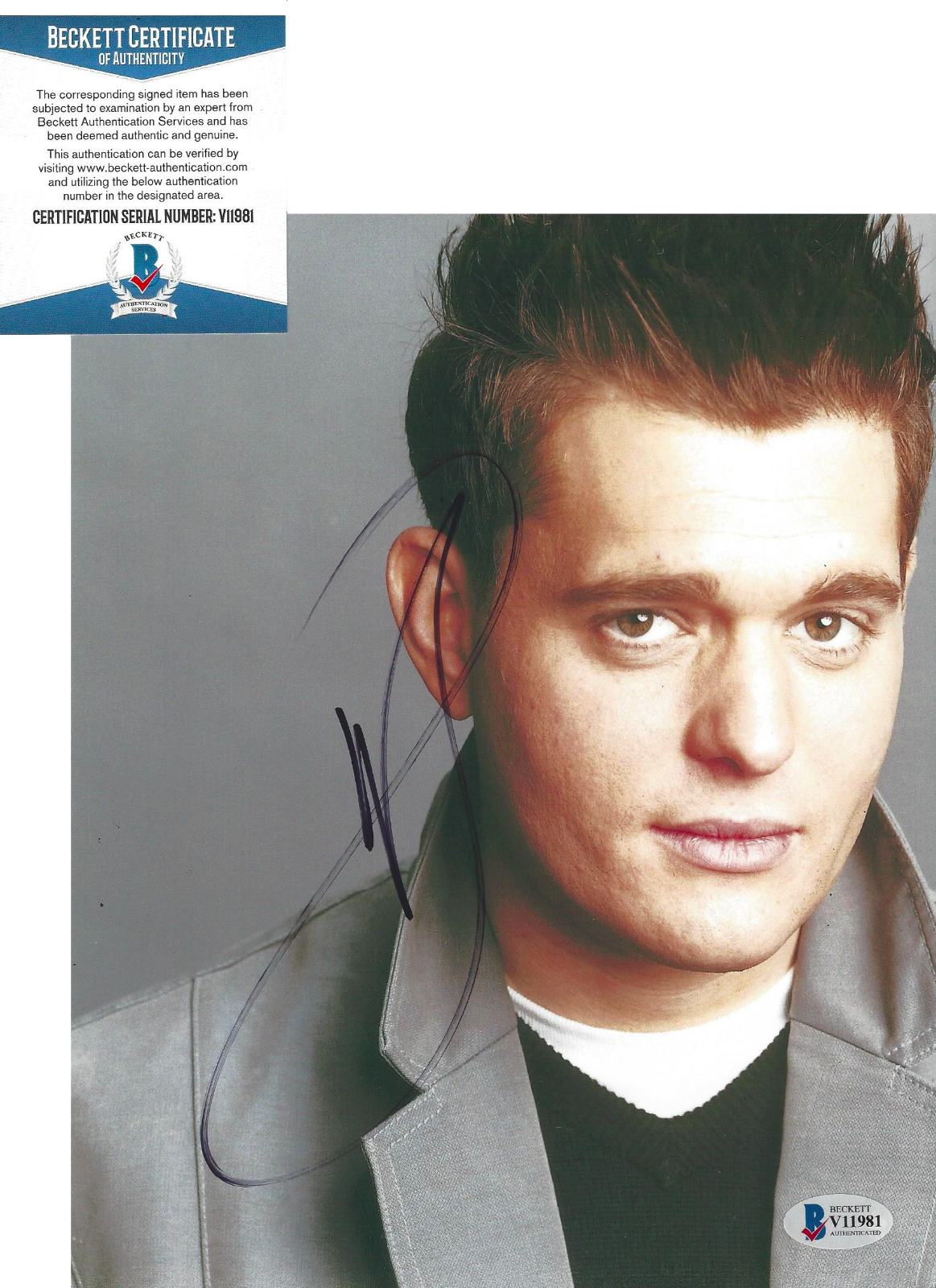 SINGER MICHAEL BUBLE SIGNED AUTHENTIC 8x10 Photo Poster painting CROONER BECKETT COA BAS