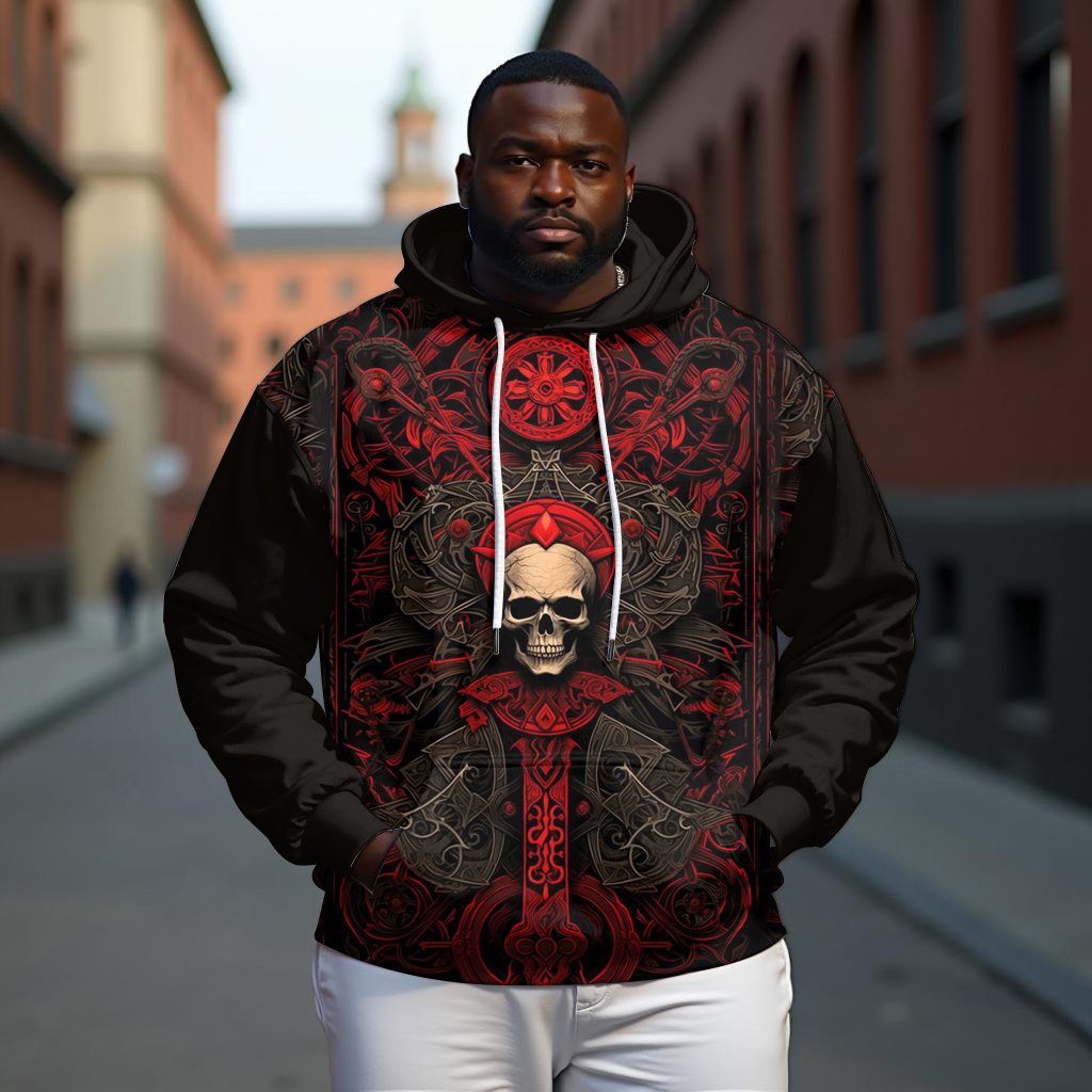 Men's Plus Size Fashion Street Cool Gear Skull Print Long Sleeve Hoodie