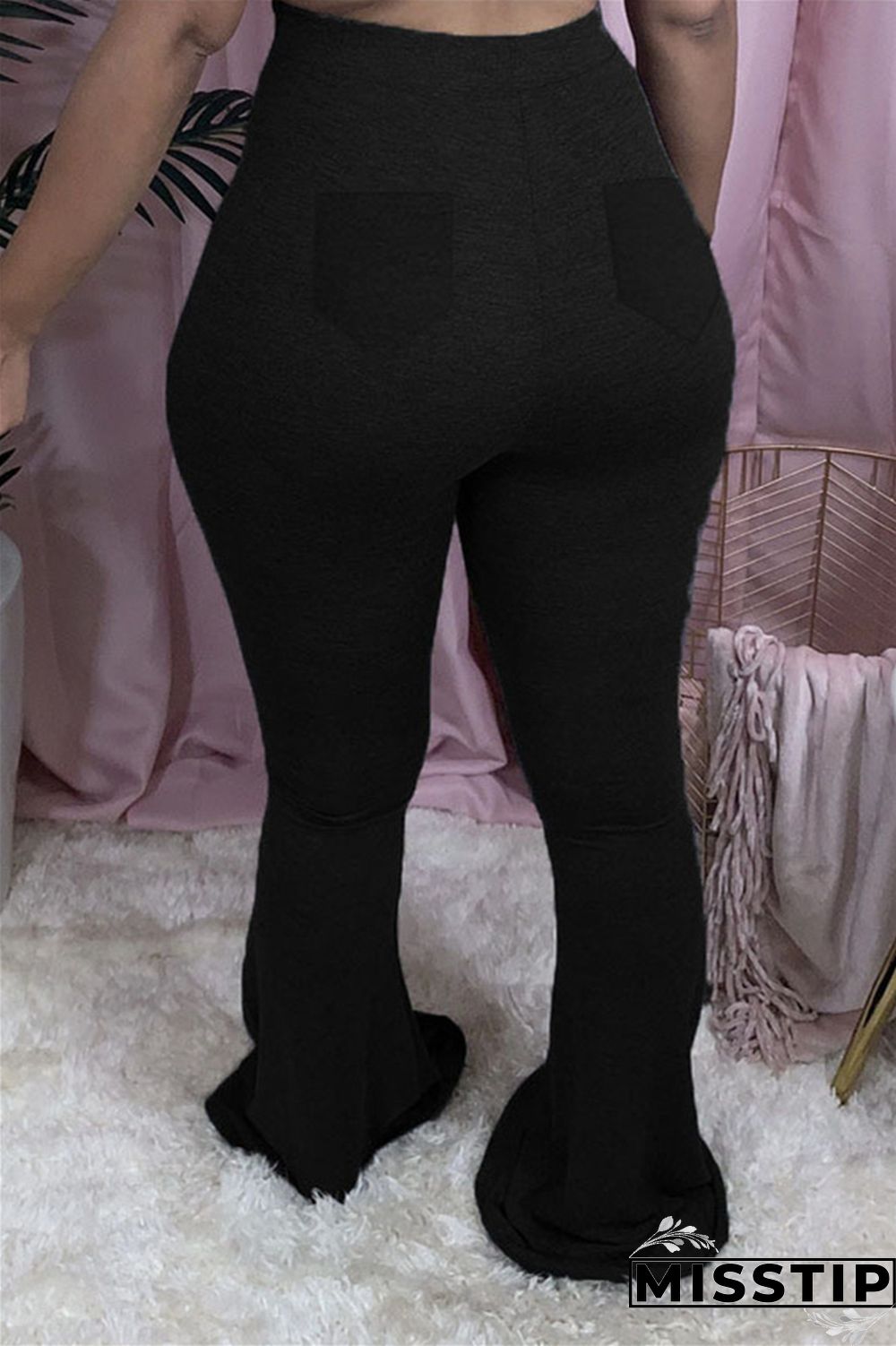 Dark Gray Elastic Fly Mid Solid Boot Cut Pants Bottoms