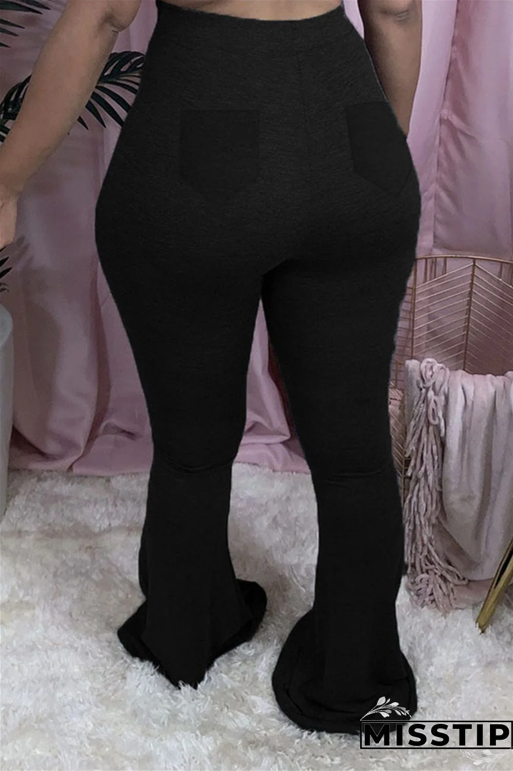 Dark Gray Elastic Fly Mid Solid Boot Cut Pants Bottoms