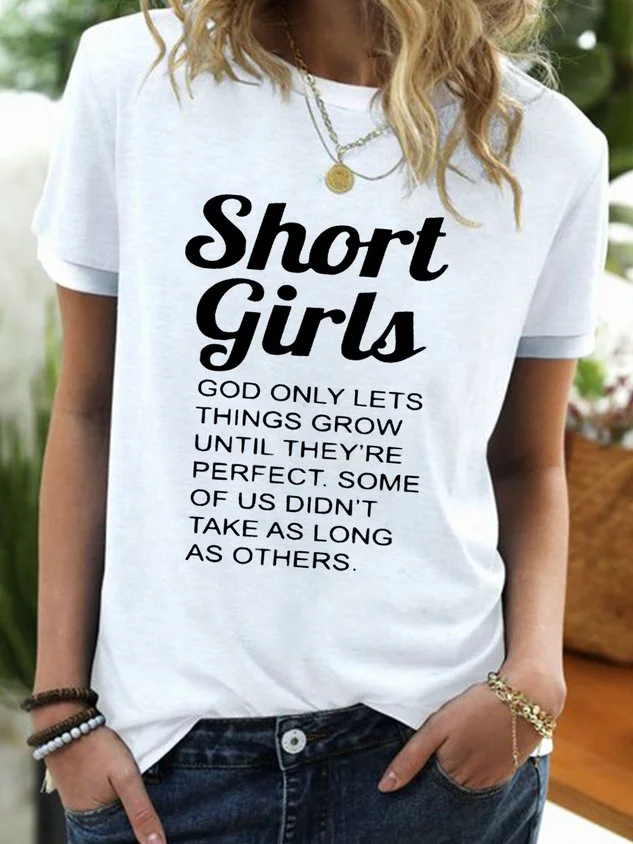 Women's Funny Short Girl Crew Neck Casual T-shirt socialshop