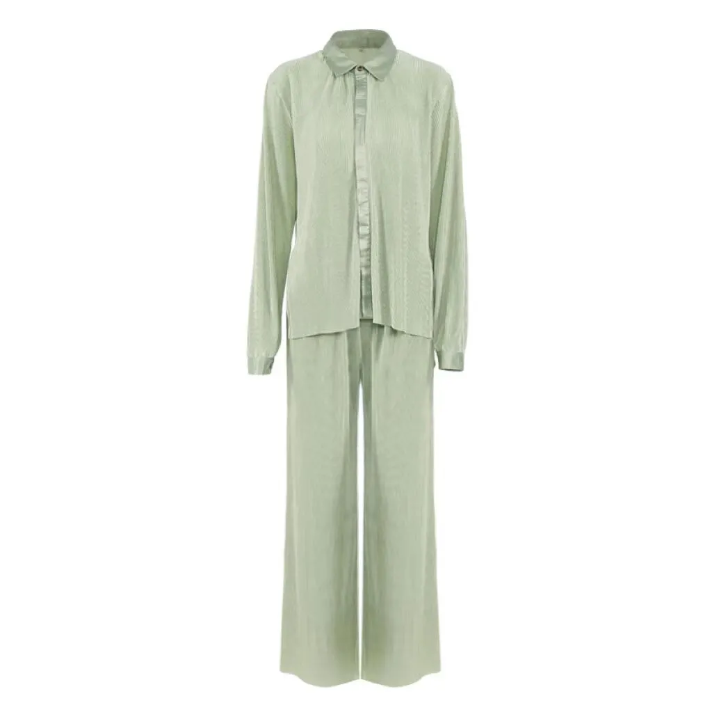 Joskka Womens Fashion Homewear Loose Long Sleeve Blouses And High Waist Wide Leg Pants