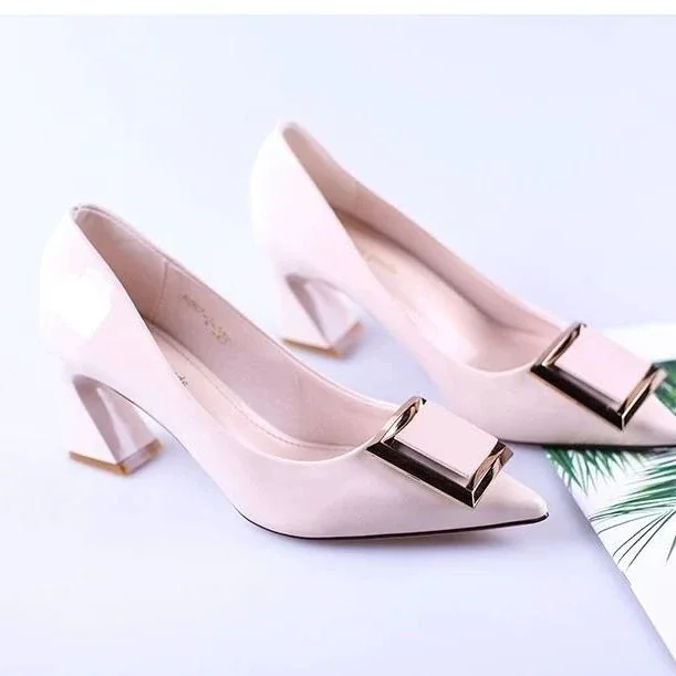 Qengg Buckle Fashion OL Office Shoes 2022 Women's Concise Patent Leather Shallow High Heels Shoes Pointed Toe Women Pumps