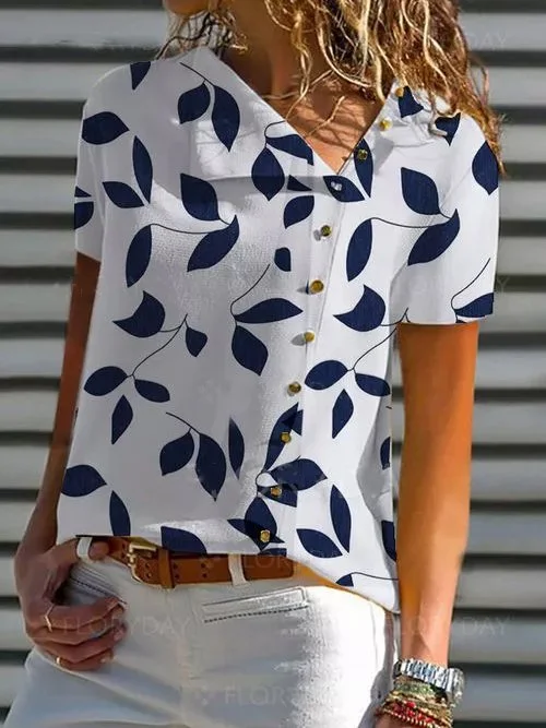 Holiday Leaves Asymmetrical Short Sleeve Tops