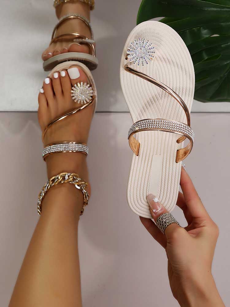 Rhinestone Decor Flat Sandals - ECHOINE