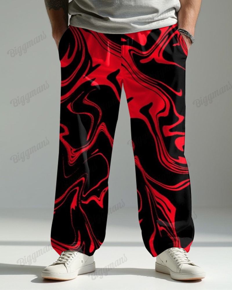 Red Quicksand Print Men's Loose-fit Plus Size Autumn And Winter Straight Long Trousers