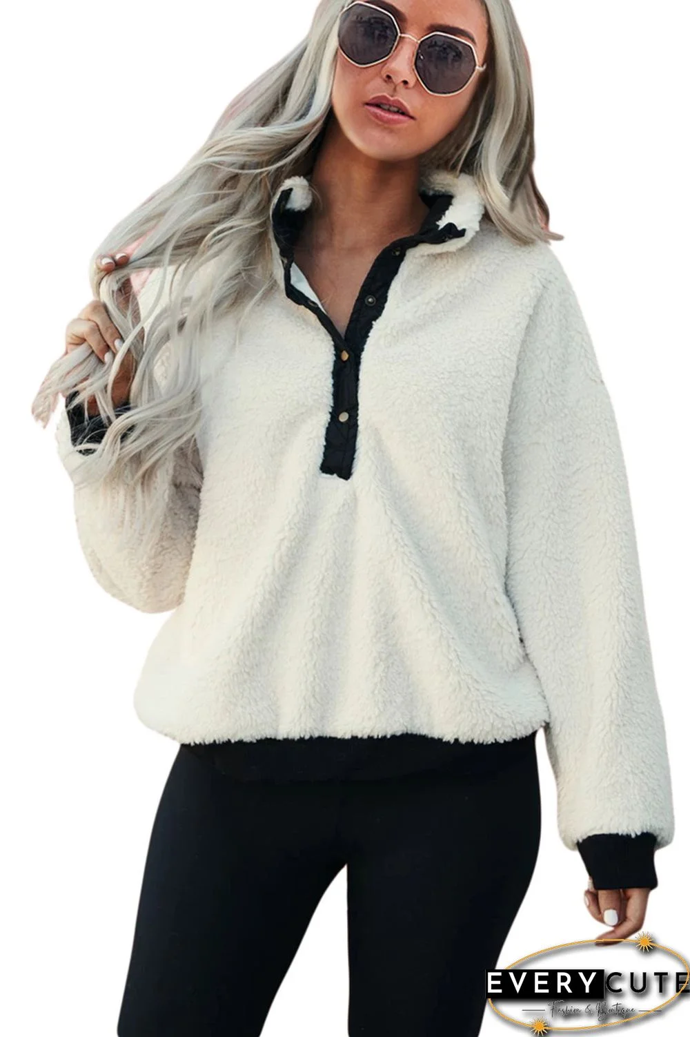 White Fleece Pullover Sweatshirt