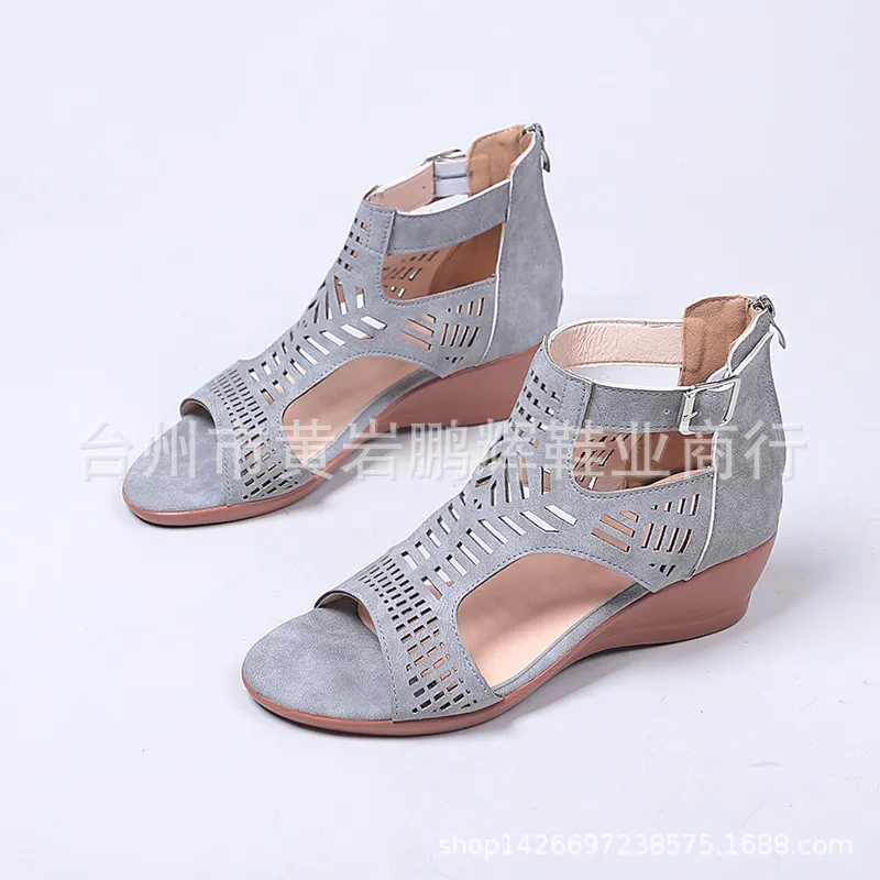 Breakj Breakj Spring And Summer New Shoes Large-Size Women's Shoes Coarse Heel Heel Shoes Hollow Fish Mouth Sandals Women