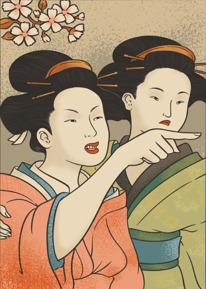 Cotton Tshirt Woman Yelling At a Cat Poster Vintage Japanese Geisha Home Decor Funny Canvas Painting Wall Art Print Dining Room Decoration t -shirt Tee