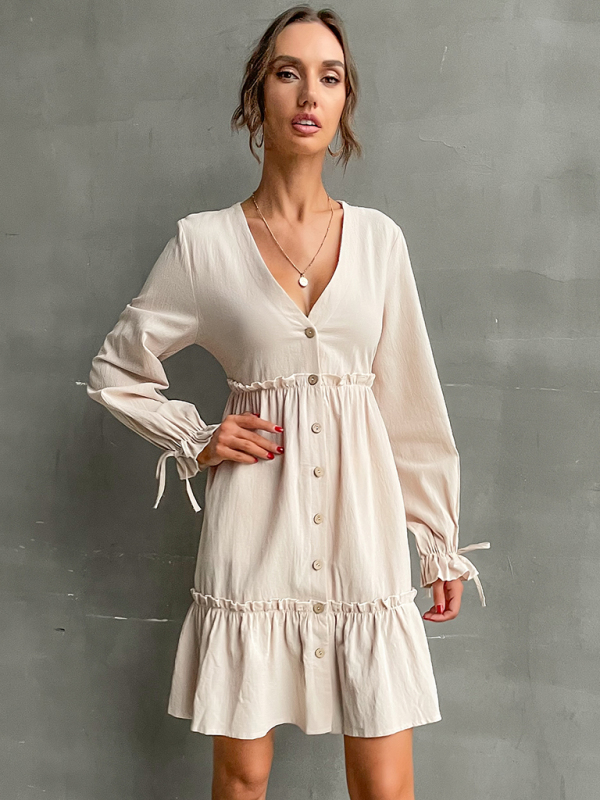 Mature Women Autumn And Winter Splicing V-neck Long-sleeved Casual Dress