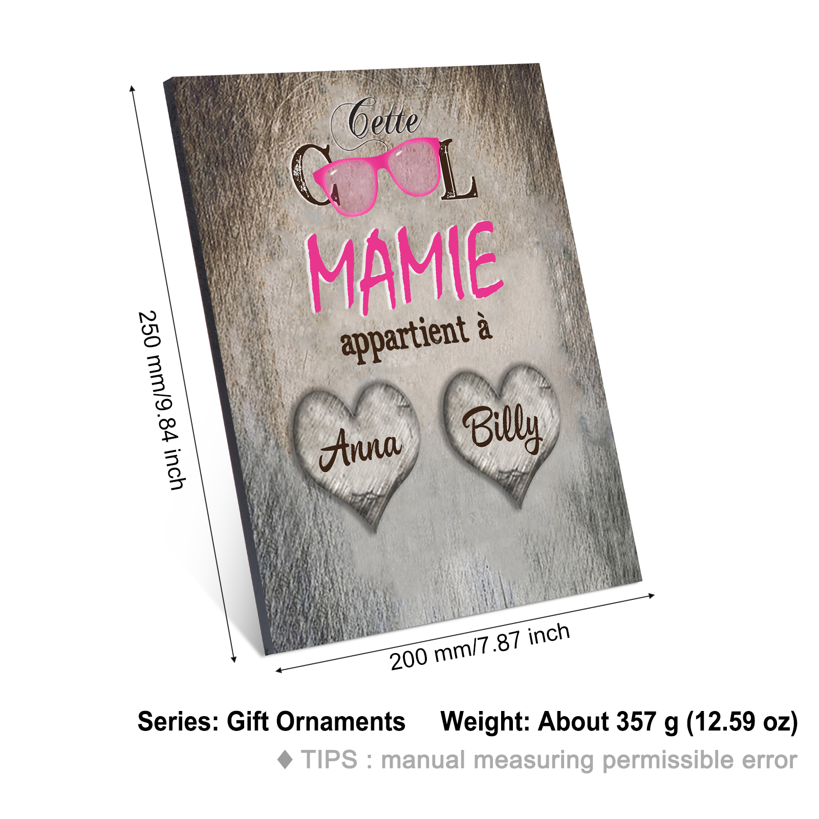 À ma Mamie - Cadre en Bois 2 Prénoms Personnalisés cadeau pour Mamie