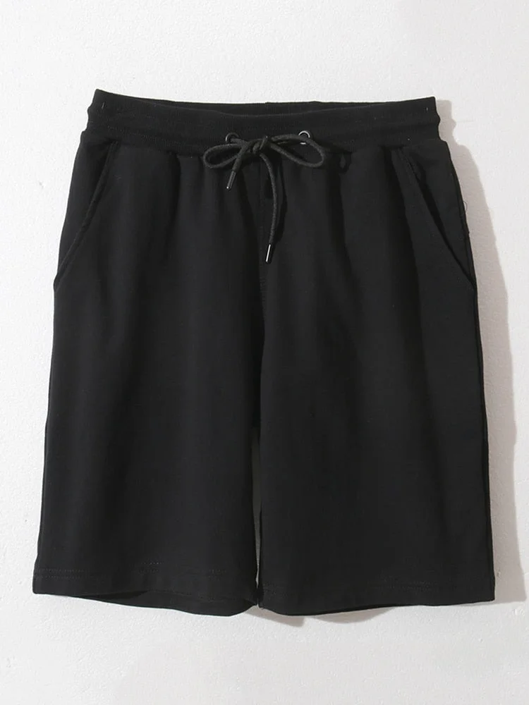 Inongge Summer Breathable Cotton Sweatshorts Men Sportswear Fashion Solid Drawstring Waist Loose Gym Casual Shorts