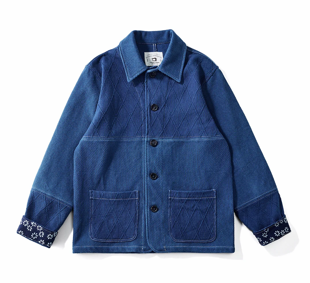 Men's Indigo Blue Dyed Workwear Jacket Autumn and Winter Men's Classic French Workwear Retro Wash Jacket