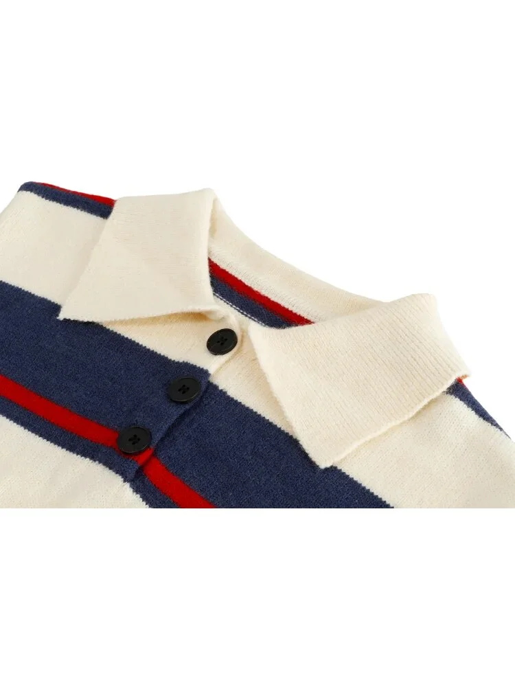 Uveng Winter Woman Korean Fashion Baddie Style Long Sleeve Streetwear Jumper Knitwears Polo Collar Cropped Sweaters Vintage Chic