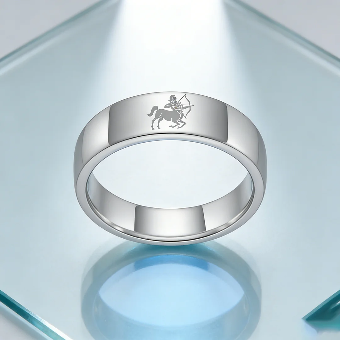 Sliver Tungsten Carbide Rings Flat Sagittarius Wedding Band Flat Top Comfort Fit 4MM 6MM 8MM Width
