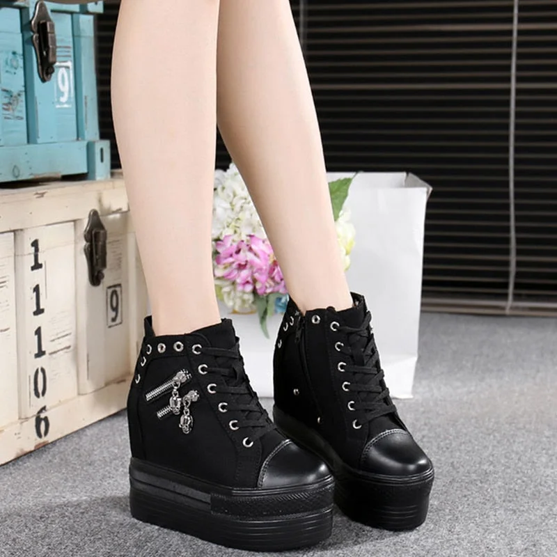 2021 Autumn Women Casual Shoes Denim Ankle Boots Ladies Classic Zipper Height Increasing student Boots Zapatos De Mujer