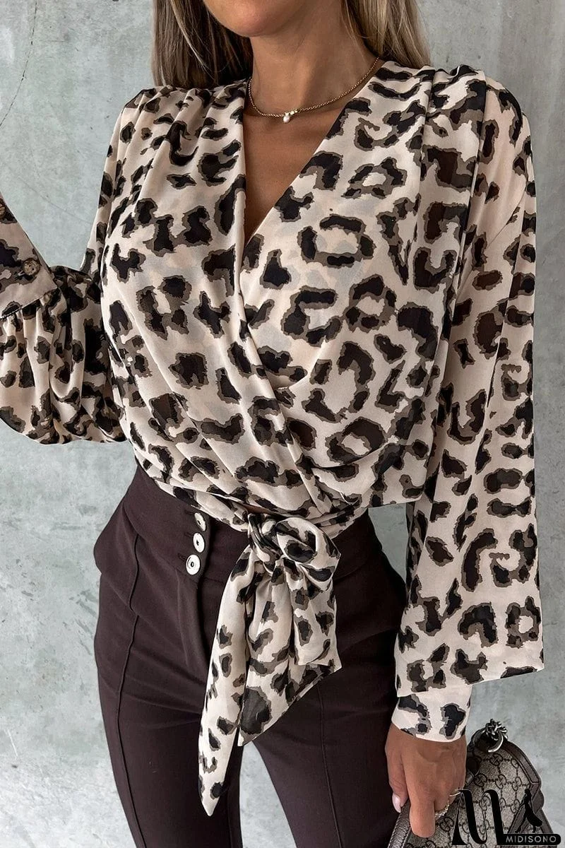 MidiSono - Surplice Puff Sleeve Wrap Blouse