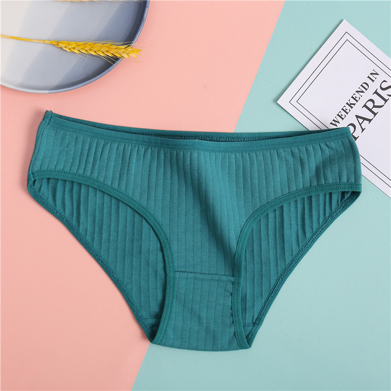 Buyergood Cotton Panties Breathable Striped Women's Cotton Briefs Sexy Female Underpants Underwear Women Solid Skin-Friendly Lingerie M-XL