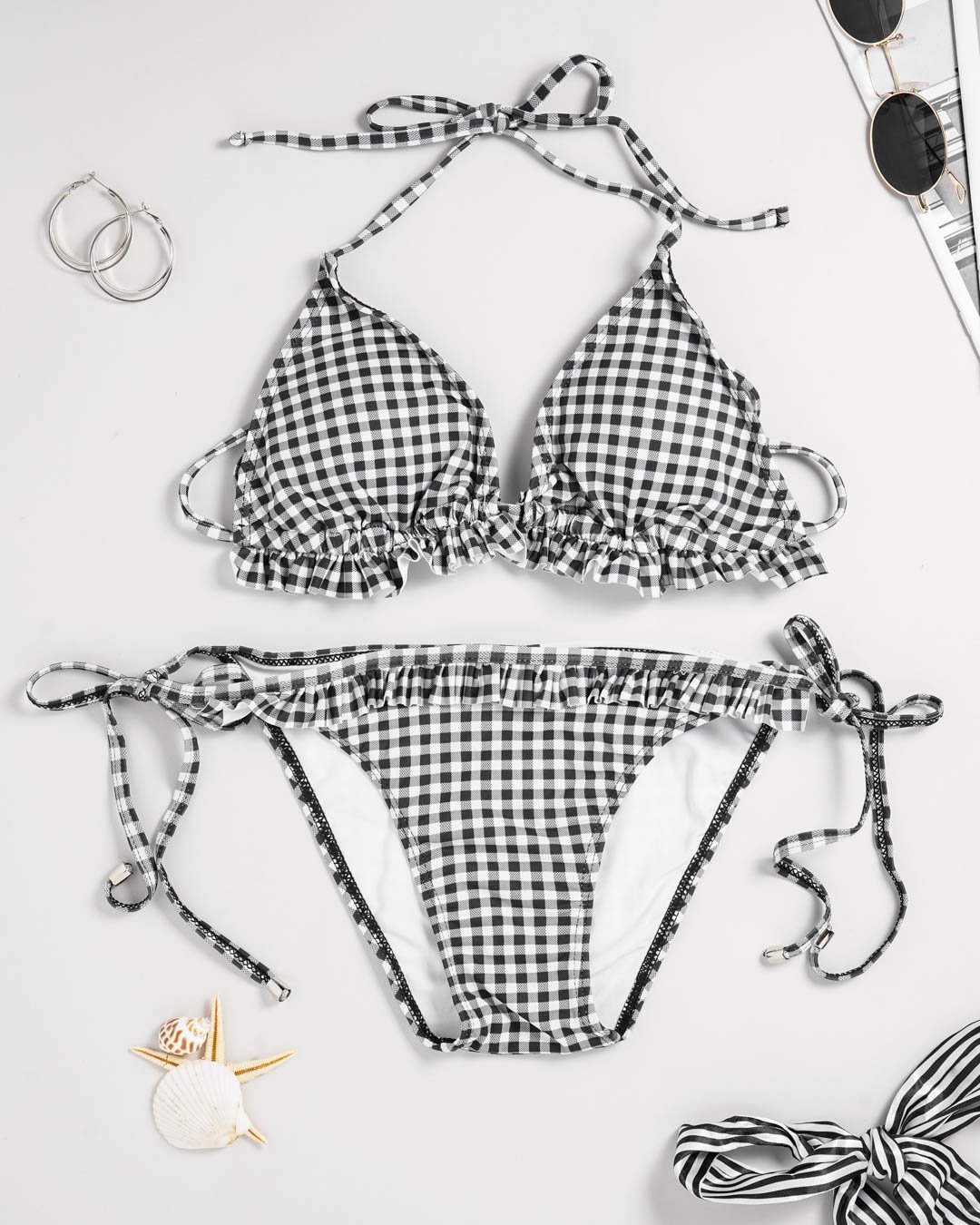 FashionV-FashionV Gingham Triangle Low-rise Bikini Set