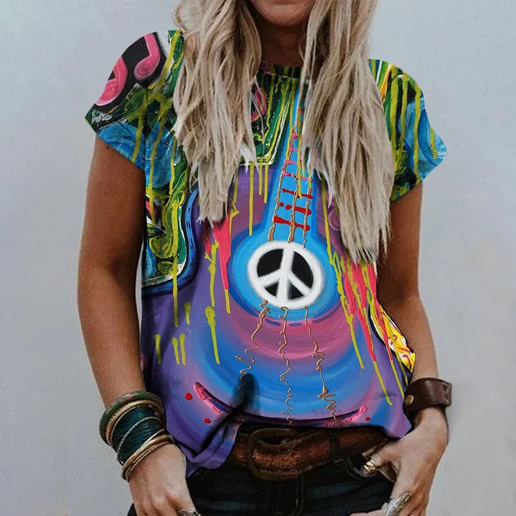 Hippie Guitar Casual T-Shirt