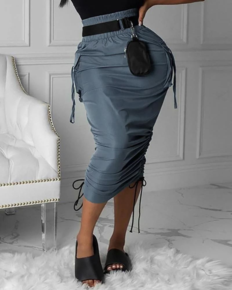 Pocket Design Ruched Maxi Skirt P14087