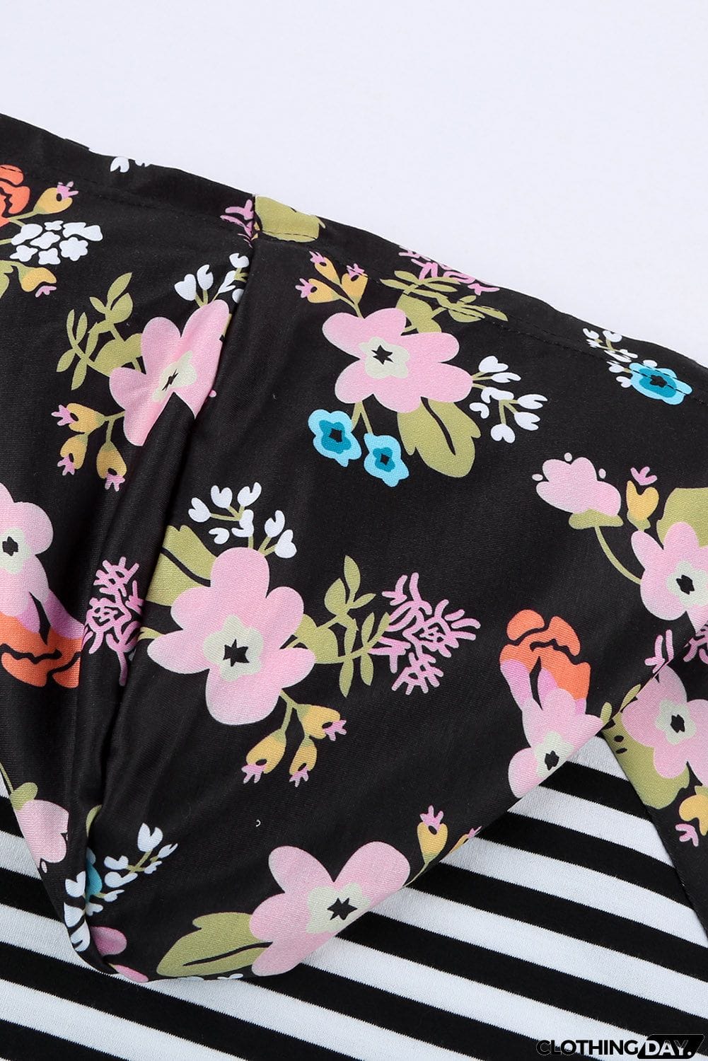 Striped Floral Print Long Sleeve Zipper Hoodie