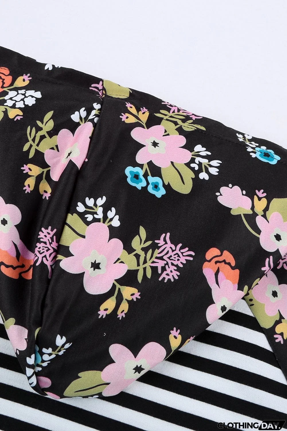 Striped Floral Print Long Sleeve Zipper Hoodie