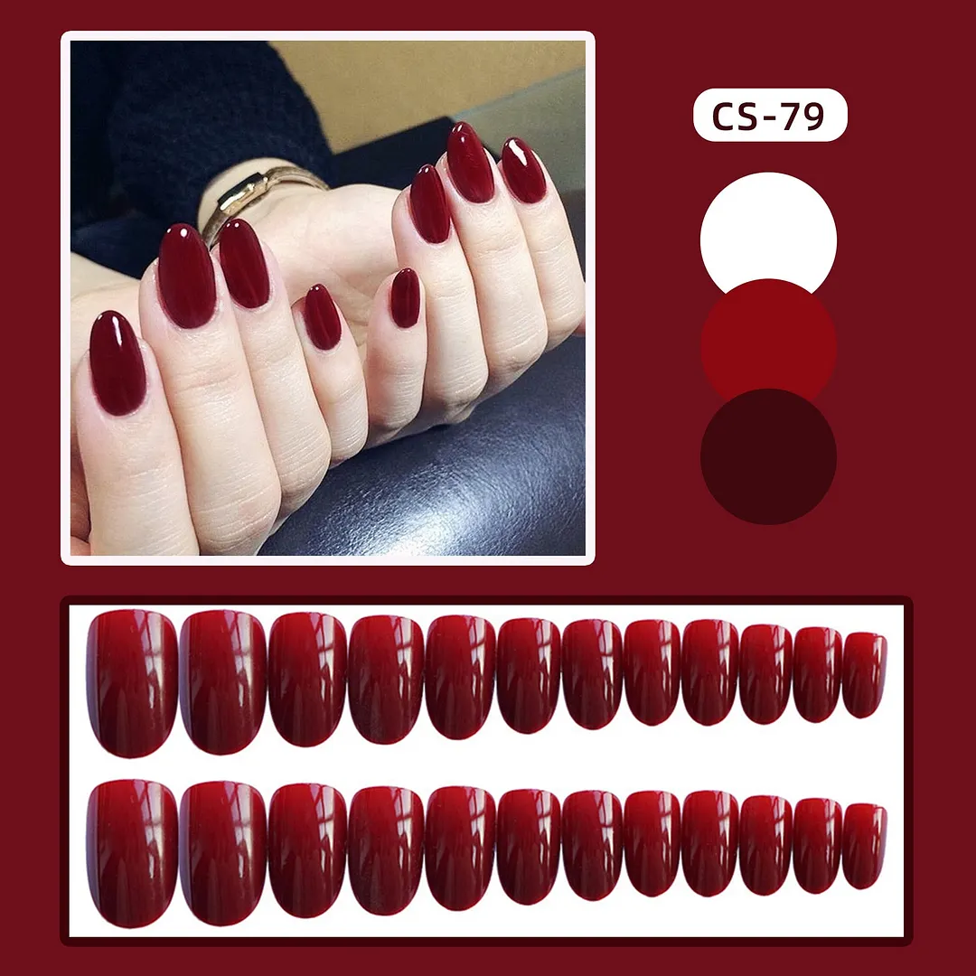 Girls Candy Pink Color False Nails Women Nature Nude Jelly Fake Nail Short Round Head Full Cover Nail Art Tips With Glue 24pcs-Nail Inspo