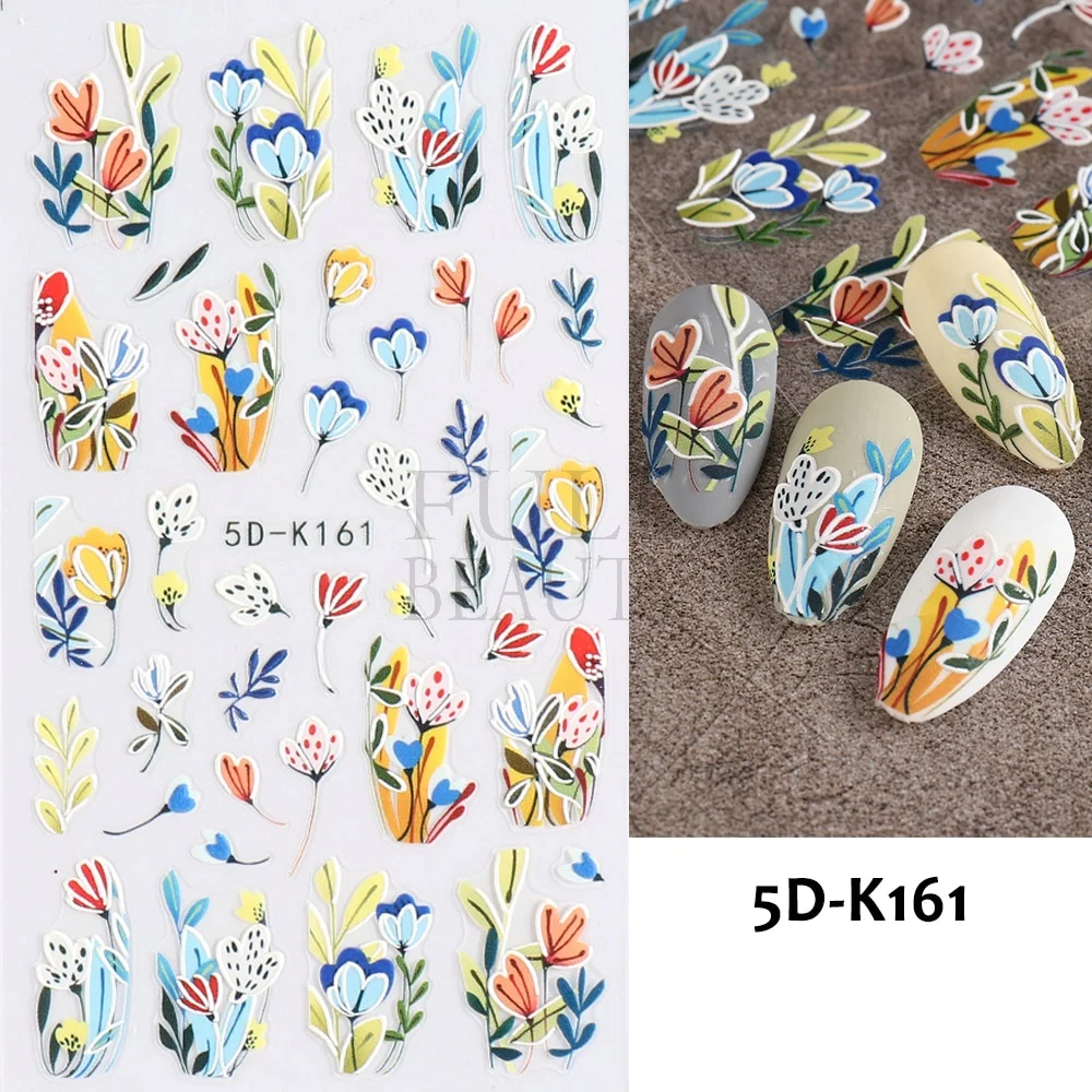 Churchf Nail Stickers Flowers Geometric Lines Decor Acrylic Embossed Sliders Gold Frame Nail Decals Cherry Blossom Manicure GLJI-5D05-Nail Inspo