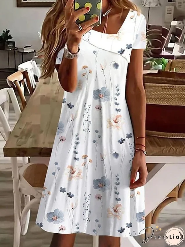 Casual Dress Summer Dress Print Dress Floral Print V Neck Midi Dress Active Streetwear Outdoor Home Short Sleeve Loose Fit White Blue Green Summer Spring S M L XL XXL for Women